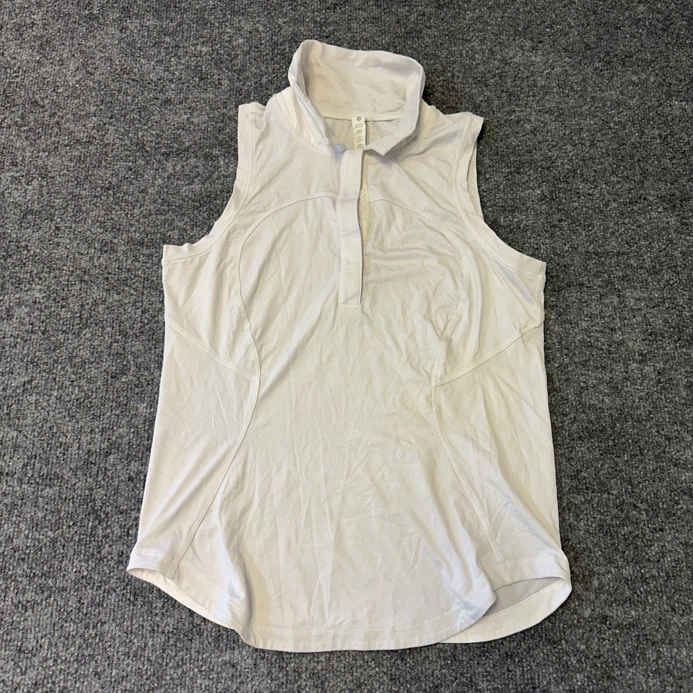 Lululemon Polo Womens Size 6 Light Gray Sleeveless Mesh Back Athletic Golf Shirt